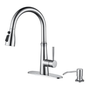 Single Handle Stainless Steel Pull Down Sprayer Kitchen Faucet with Soap Dispenser in Chrome