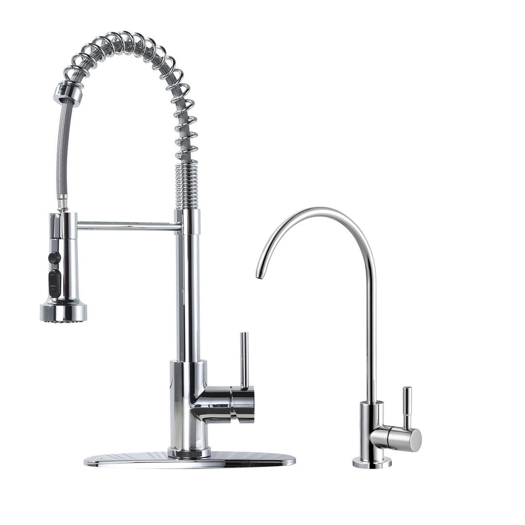 19 in. 360 Spout Swivel Pull Out Sprayer Kitchen Faucet with Water Filter Faucet in Chrome