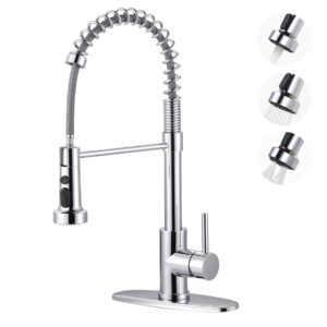 Single Handle Pull Down Sprayer Kitchen Faucet, Stainless Steel Spring Kitchen Sink Faucet in Chrome