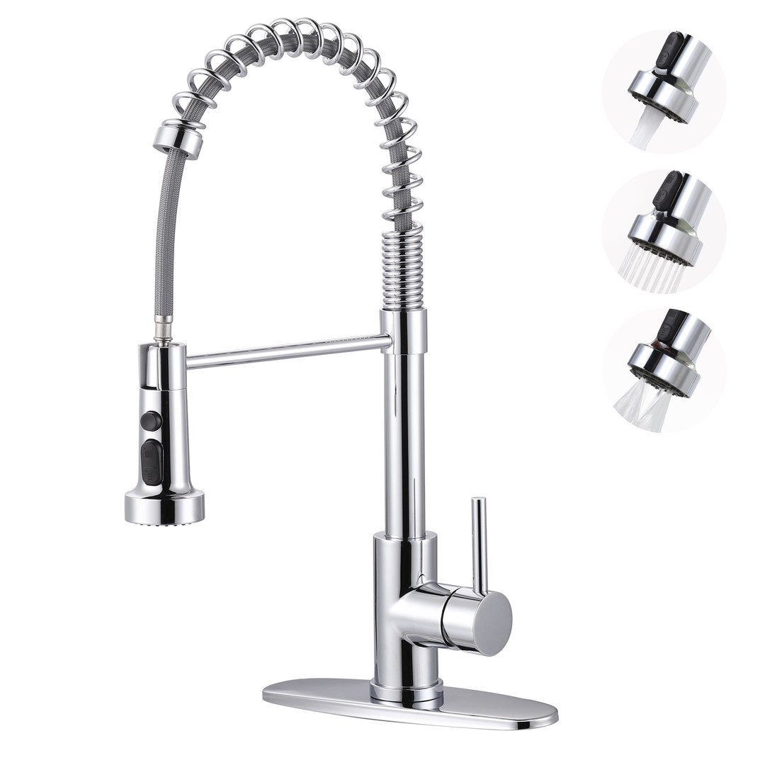 Single Handle Pull Down Sprayer Kitchen Faucet, Stainless Steel Spring Kitchen Sink Faucet in Chrome