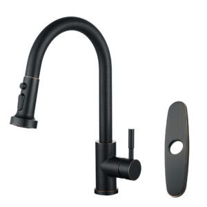 Single Handle Pull Down Sprayer Kitchen Faucet with Deck Plate in Oil Rubbed Bronze