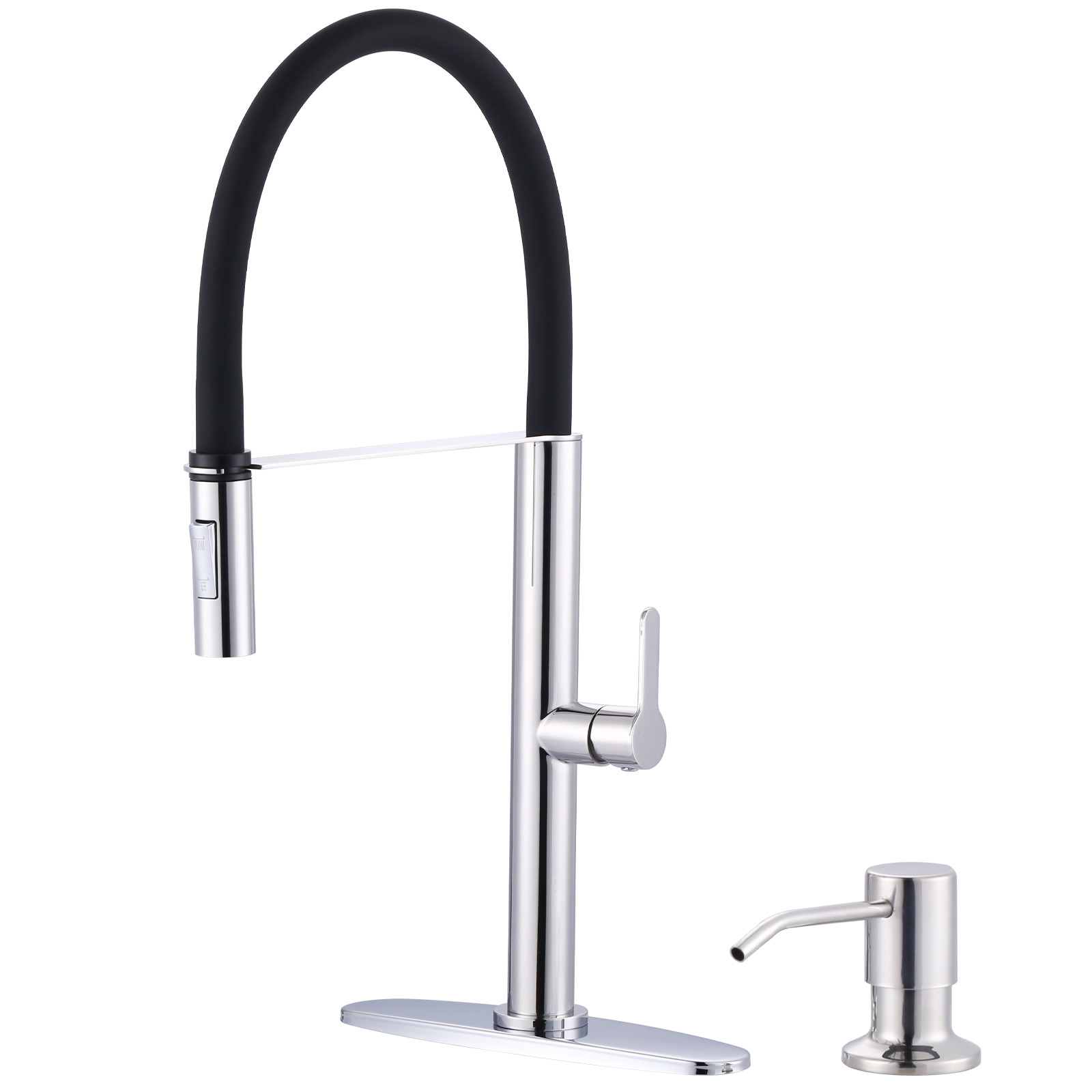 21.2 in. Single Handle Pull Down Sprayer Kitchen Faucet with Soap Dispenser and 360 Degree Spout Swivel in Chrome