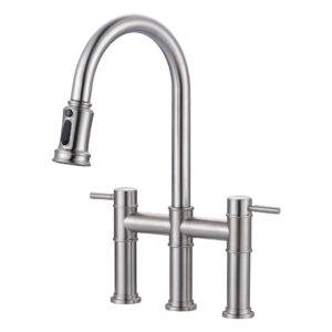 Double Handle Pull Out Sprayer Kitchen 3 Hole Included Supply Lines in Brushed Nickel