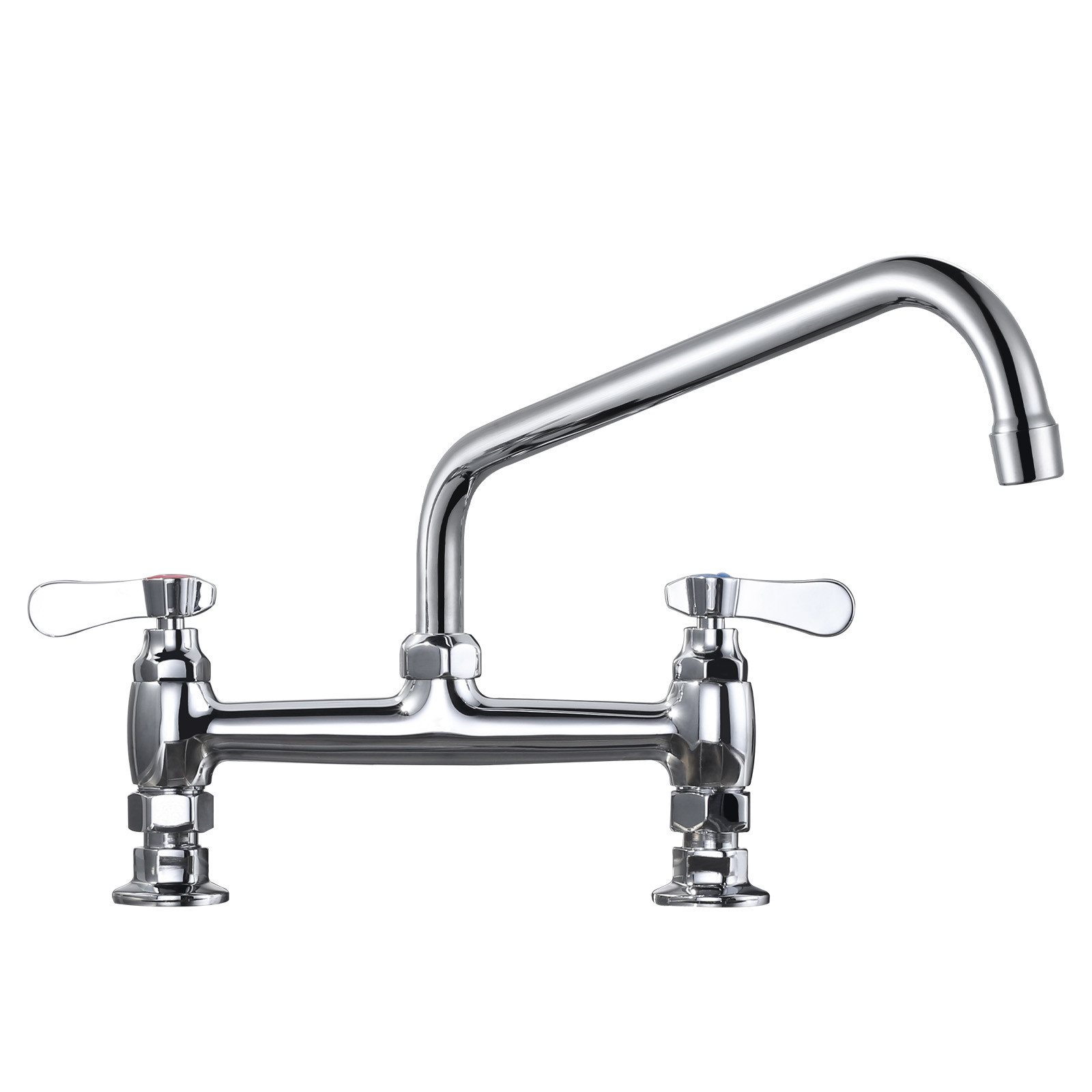 Double Handle Commercial Standard Kitchen Faucet with 12 in . Swivel Spout Deck Mount Kitchen Faucet in Polished Chrome