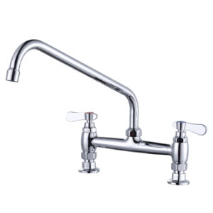 Double Handle Commercial Standard Kitchen Faucet with 14 in. Swivel Spout Deck Mount Kitchen Faucet in Polished Chrome