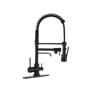 Spring Double Handle Pull Down Sprayer Kitchen Faucet with Drinking Water Outlet, Pot Filler Spray in Matte Black