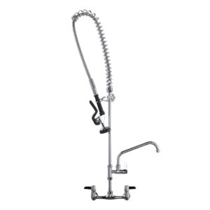 Commercial Triple Handle Wall Mount 43 in. Pull Down Sprayer Kitchen Faucet with Pre-Rinse Sprayer Solid Brass in Chrome