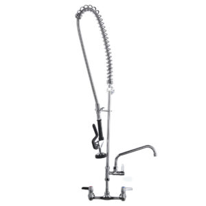 Commercial Triple Handle Wall Mount 47 in. Pull Down Sprayer Kitchen Faucet with Pre-Rinse Sprayer Solid Brass in Chrome
