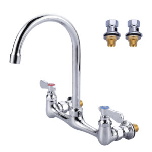 Commercial Double Handle Wall Mount Standard Kitchen Faucet in Chrome
