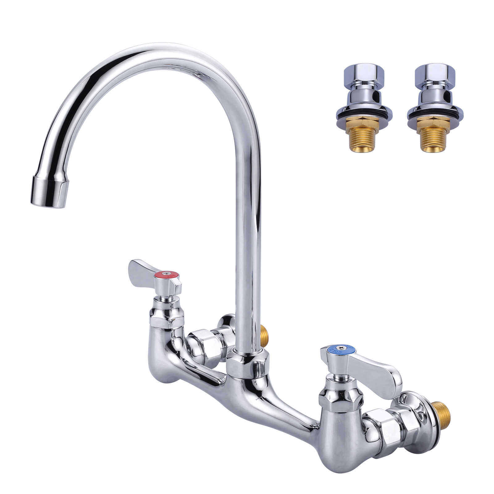 Commercial Double Handle Wall Mount Standard Kitchen Faucet in Chrome