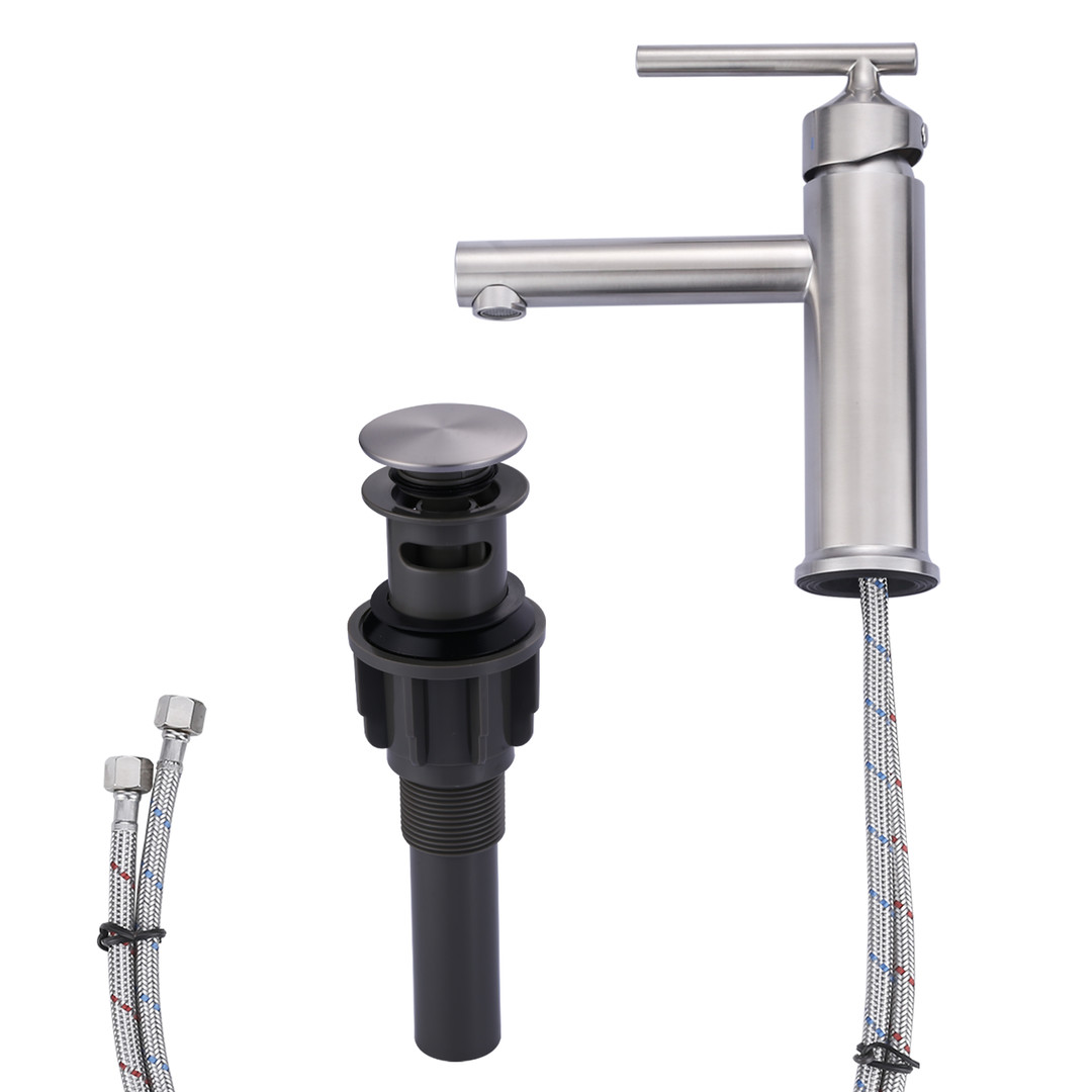 Single Handle Single Hole Bathroom Faucet with Deckplate Included in Brushed Nickel
