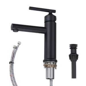Single Handle Single Hole Bathroom Faucet with Deckplate Included in Matte Black