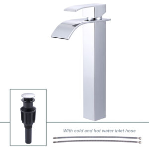 Waterfall Single Handle Single Hole Bathroom Faucet without Deckplate Included Pop Drain in Chrome