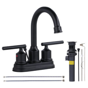 4 in. Centerset 2-handle Bathroom Faucet with Drain and Hose in Matte Black