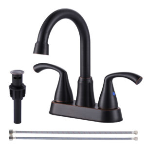 4 in. Centerset 2-Handle High Arc Bathroom Faucet with Drain Kit Included in Oil Rubbed Bronze