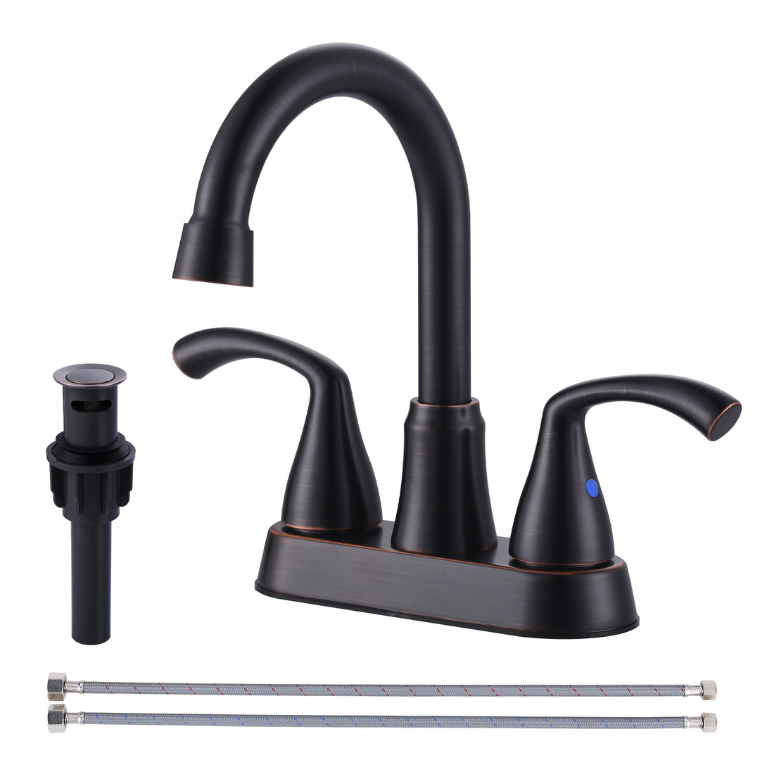 4 in. Centerset 2-Handle High Arc Bathroom Faucet with Drain Kit Included in Oil Rubbed Bronze