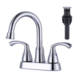 4 Centerset Double Handle High Arc Bathroom Faucet with Drain in Chrome