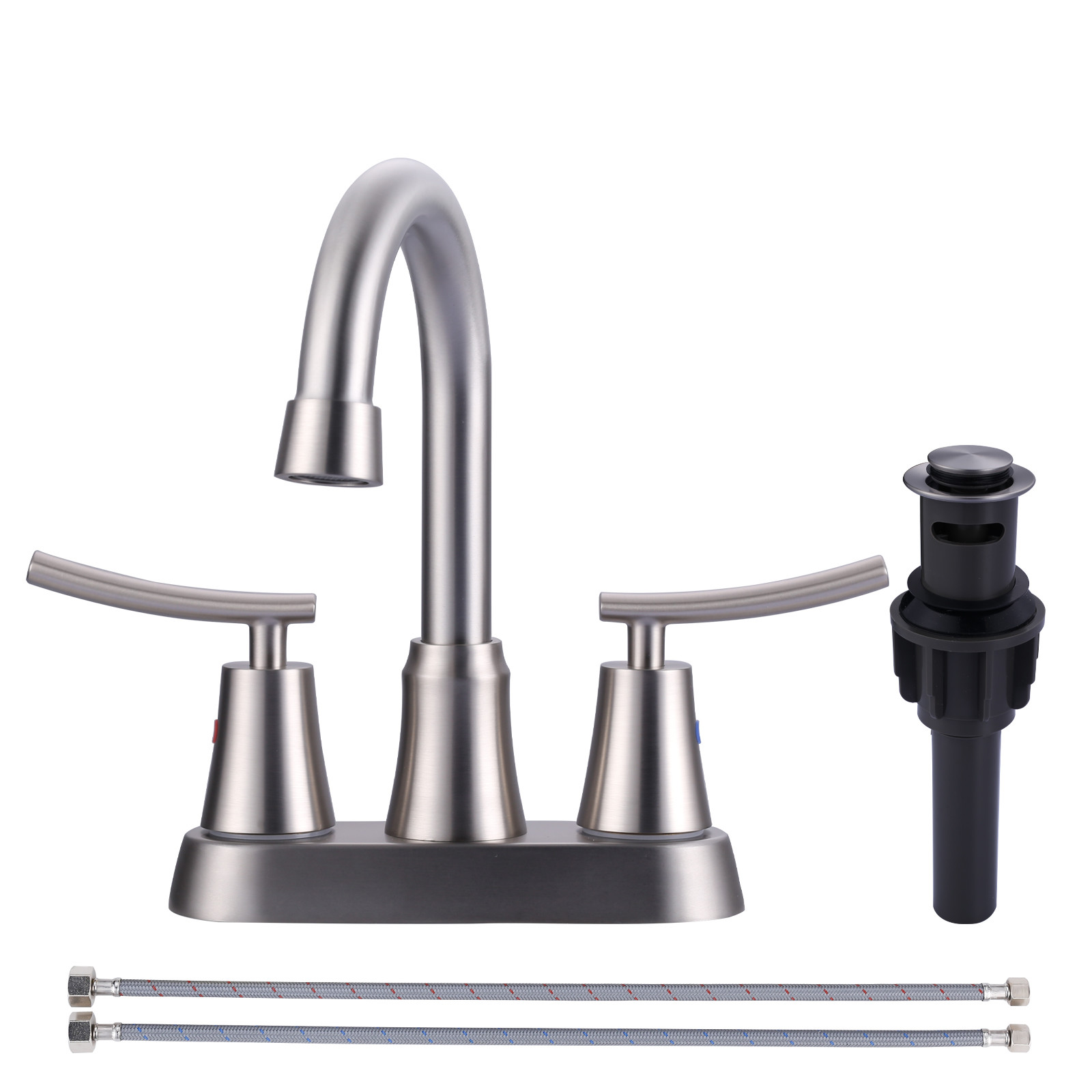 4 in. Centerset Double-Handle Bathroom Sink Faucet with Pop-Up Drain in Brushed Nickel