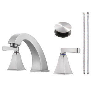 8 in. Widespread Deck Mounted Double-Handle Bathroom Faucet with Pop-up Drain Assembly in Brushed Nickel