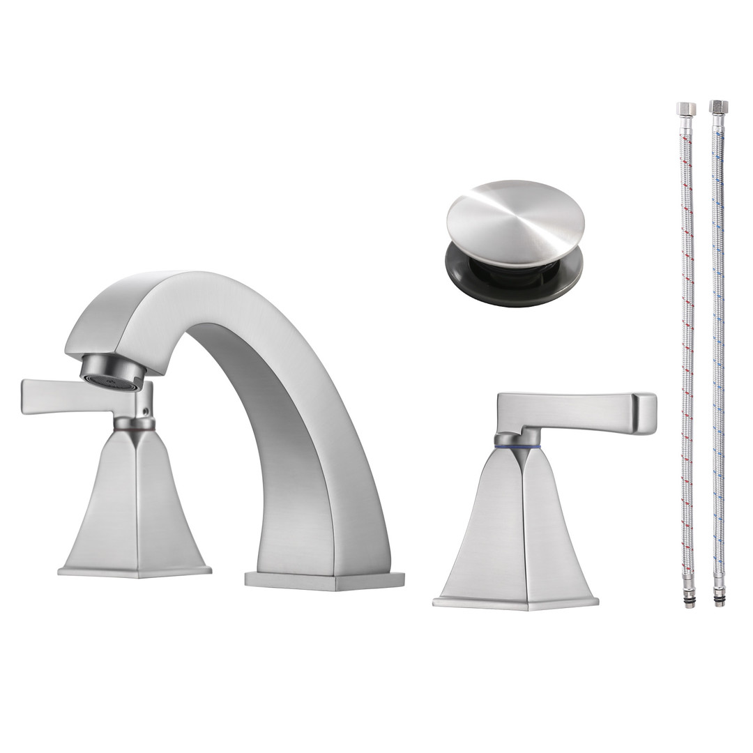 8 in. Widespread Deck Mounted Double-Handle Bathroom Faucet with Pop-up Drain Assembly in Brushed Nickel