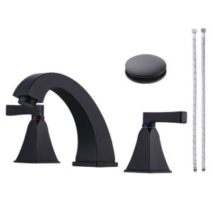 8 in. Widespread Deck Mounted Double-Handle Bathroom Faucet with Pop-up Drain Assembly in Matte Black