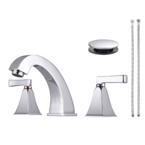 8 in. Widespread Deck Mounted Double-Handle Bathroom Faucet with Pop-up Drain Assembly in Chrome