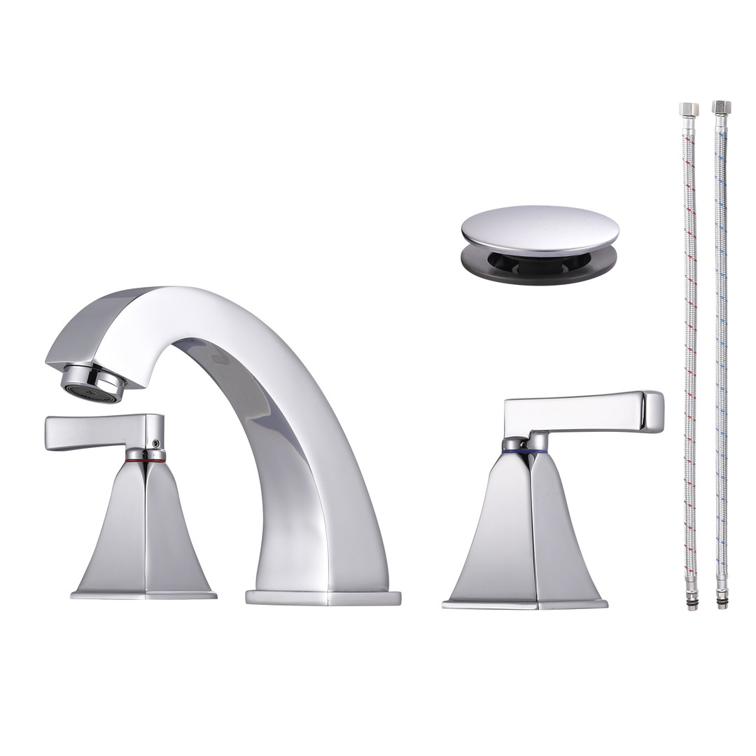 8 in. Widespread Deck Mounted Double-Handle Bathroom Faucet with Pop-up Drain Assembly in Chrome