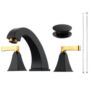 8 in. Widespread Deck Mounted Double-Handle Bathroom Sink Faucet with Pop-up Drain Assembly in Gold and Black