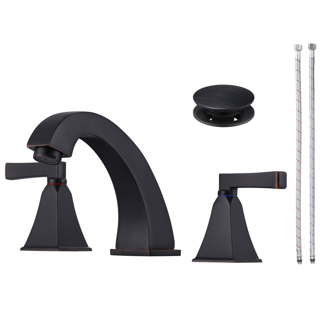 8 in. Widespread Deck Mounted Double-Handle Bathroom Faucet with Pop-up Drain Assembly in Oil Rubbed Bronze