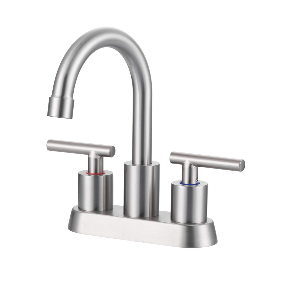 4 in. Centerset Modern Double-Handle Bathroom Sink Faucet, Basin Faucet with Pop-Up Drain in Brushed Nickel
