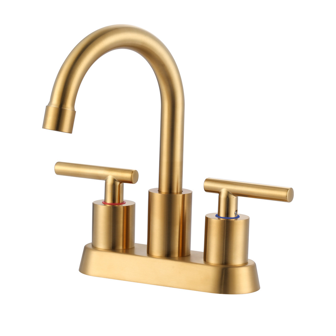 4 in. Centerset Modern Double-Handle Bathroom Sink Faucet, Basin Faucet with Pop-Up Drain in Brushed Gold