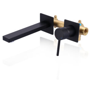 Matte Black Single Handle Solid Brass Wall Mounted Bathroom Faucet Valve Included