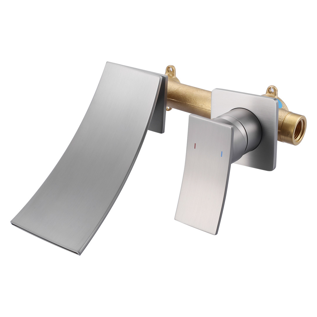 Brushed Nickel Single Handle Wall Mounted Bathroom Faucet Rough in Valve Included