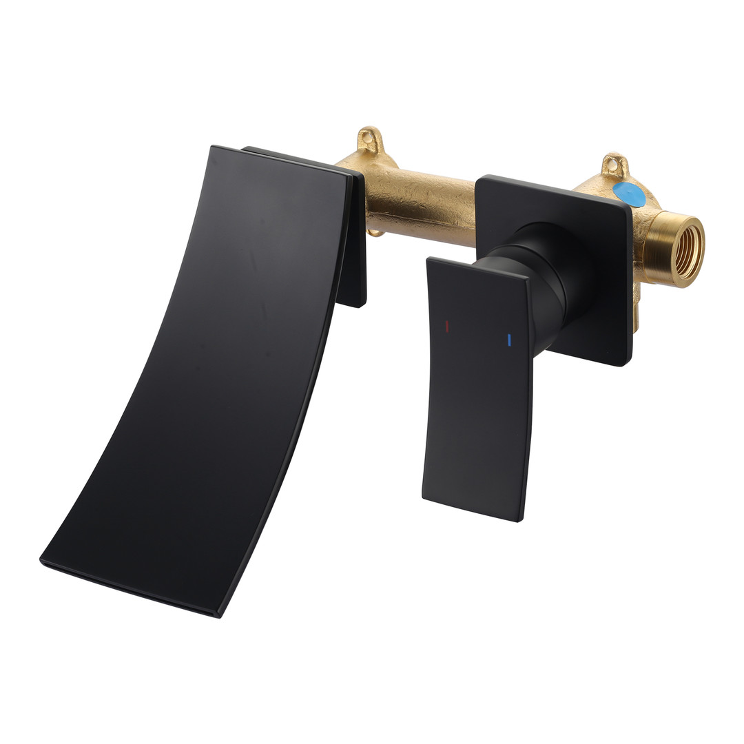 Matte Black Single Handle Wall Mounted Bathroom Faucet Rough in Valve Included