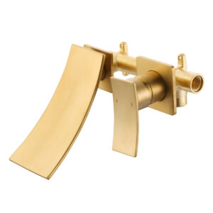 Brushed Gold Single Handle Wall Mounted Bathroom Faucet Rough in Valve Included