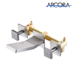 ARCORA Brushed Nickel Wall Mount Waterfall Bathroom Faucet Rough-in Valve Included