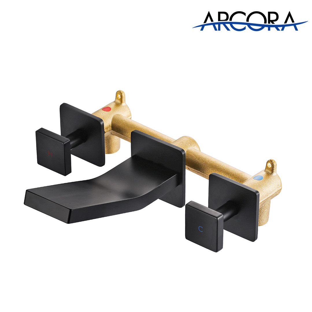ARCORA Matte Black Wall Mount Waterfall Bathroom Faucet Rough-in Valve Included