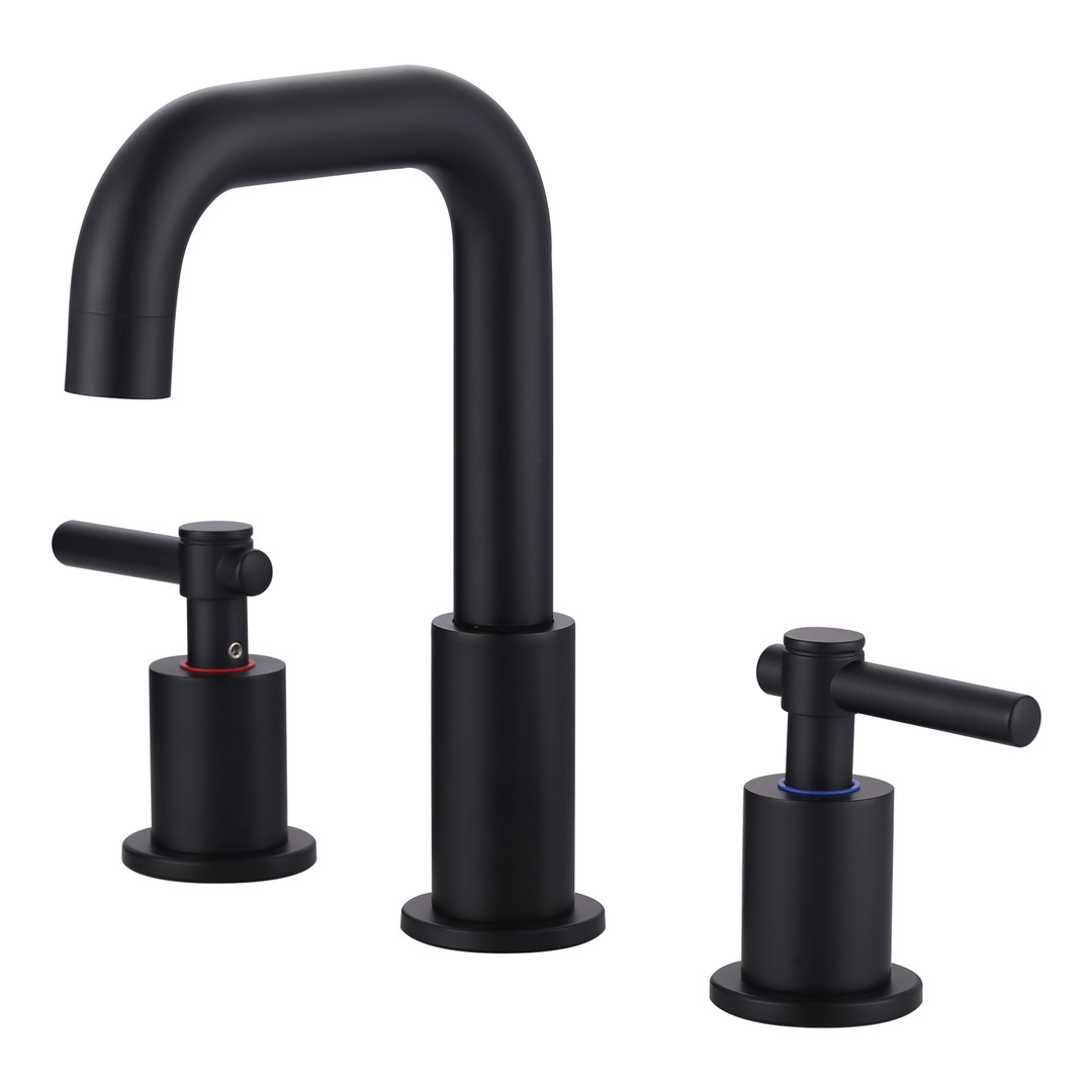8 in Widespread Double Handle Bathroom Faucet in Matte Black 3 Holes Bathroom Sink Faucet with Pop Up Drain