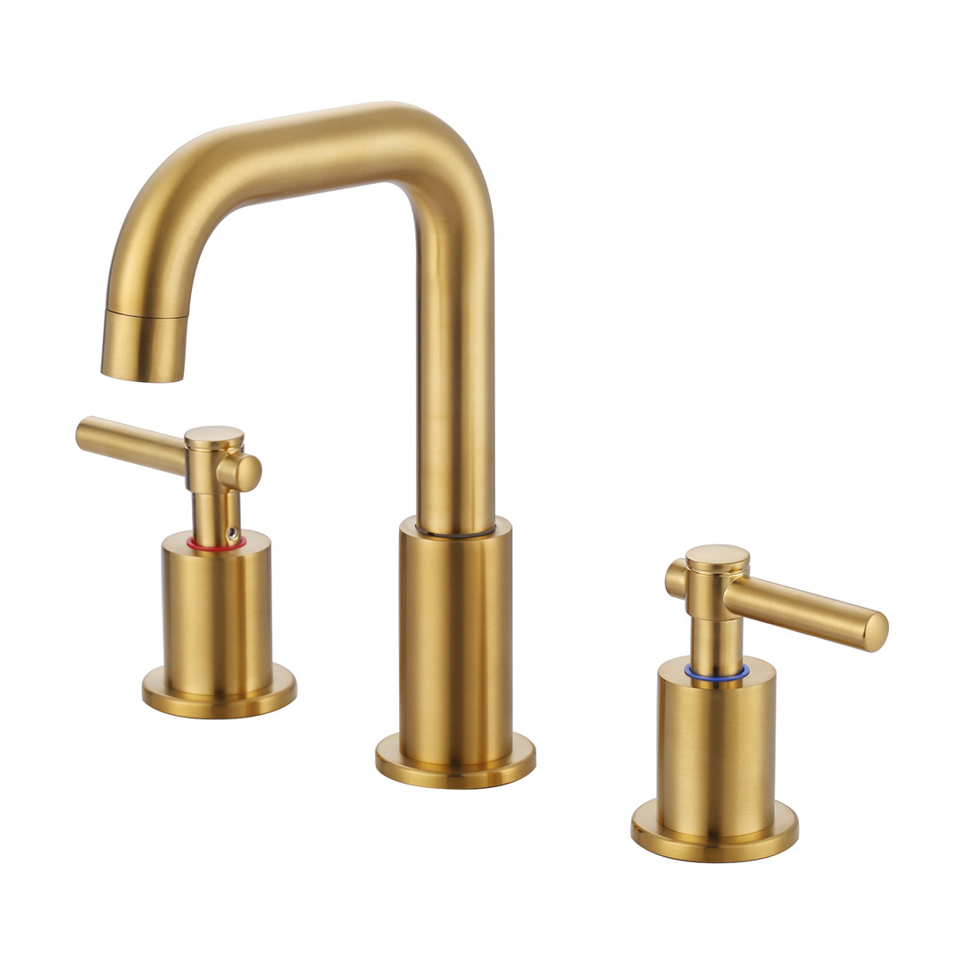 8 in Widespread Double Handle Bathroom Faucet in Brushed Gold 3 Holes Bathroom Sink Faucet with Pop Up Drain”