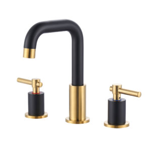 8 in Widespread Double Handle Bathroom Faucet in Black Gold 3 Holes Bathroom Sink Faucet with Pop Up Drain