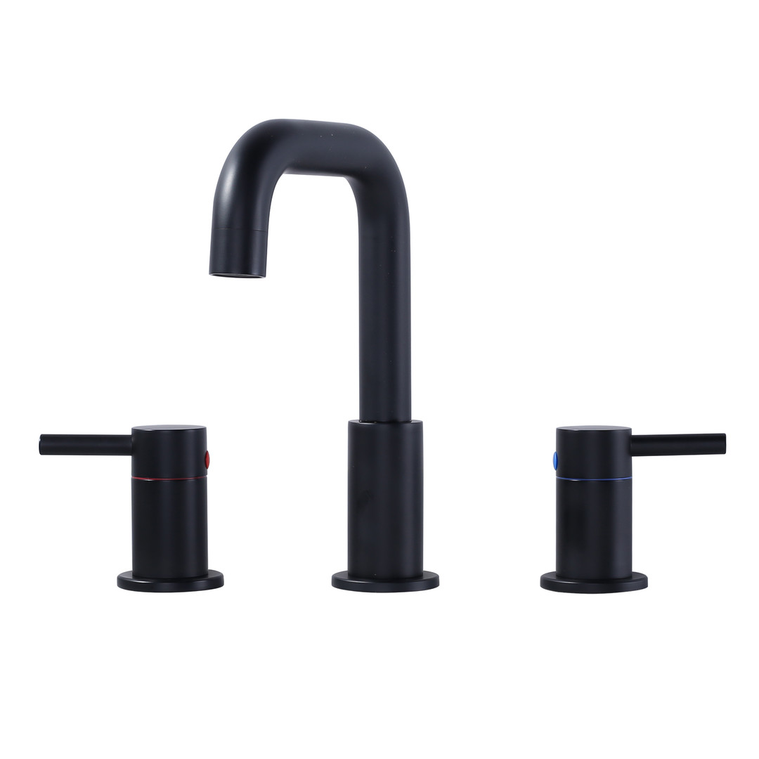 8 in. Widespread Double Handle High-Arc Bathroom Faucet with Pop-up Drain in Matte Black