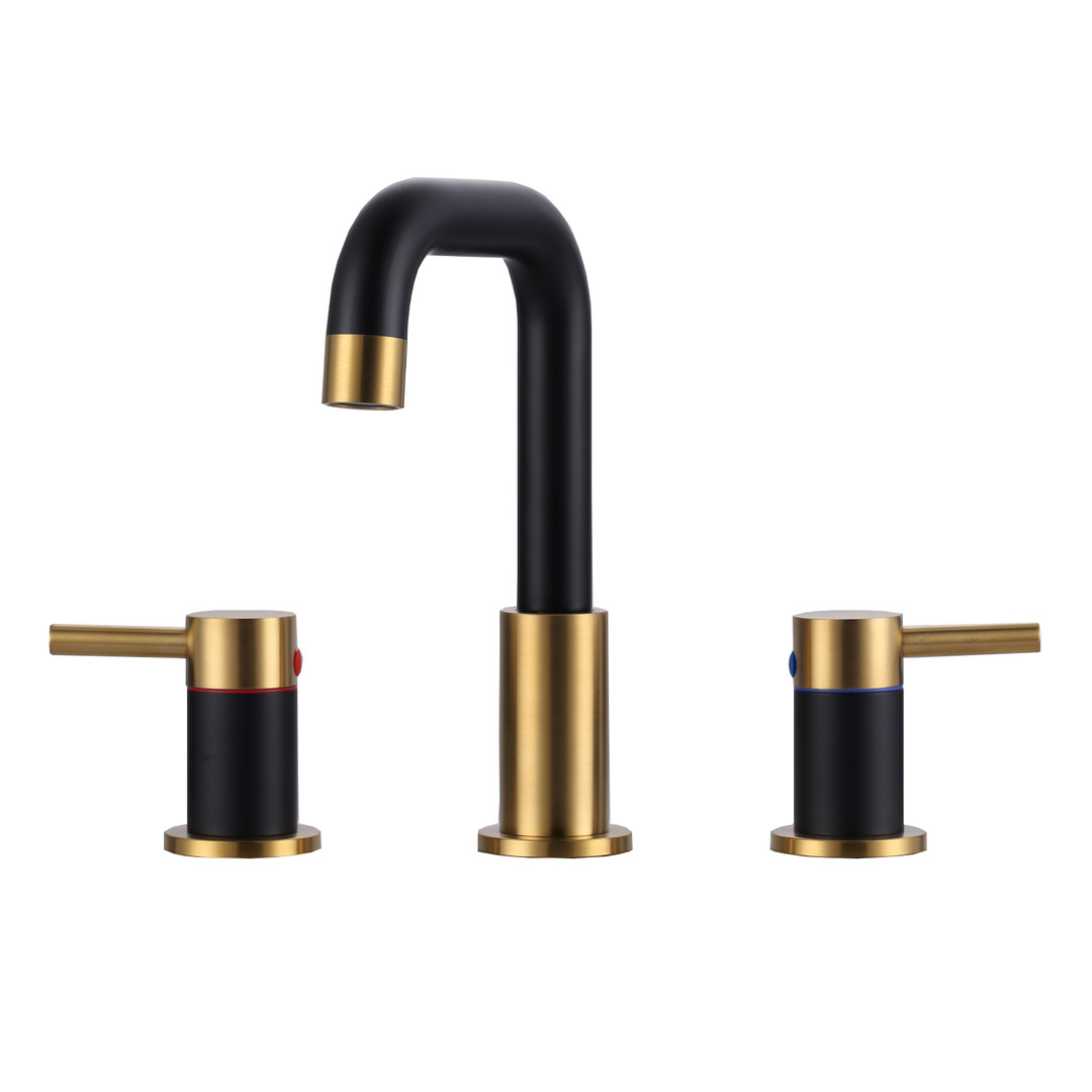 8 in. Widespread Double Handle High-Arc Bathroom Faucet with Pop-Up Drain in Black and Gold