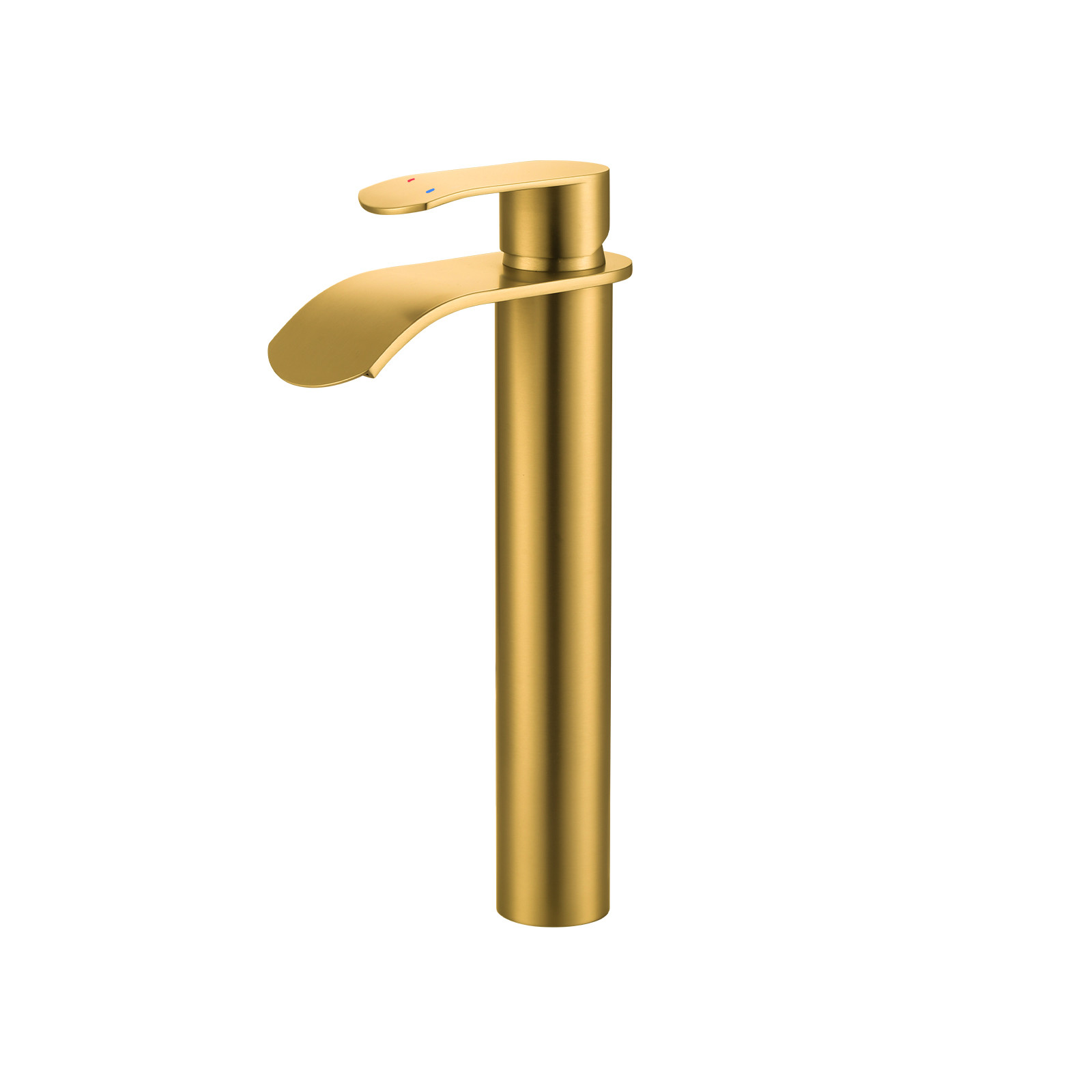 Waterfall Single Handle Single Hole Bathroom Faucet with Pop Up Drain Included Supply Lines in Brushed Gold