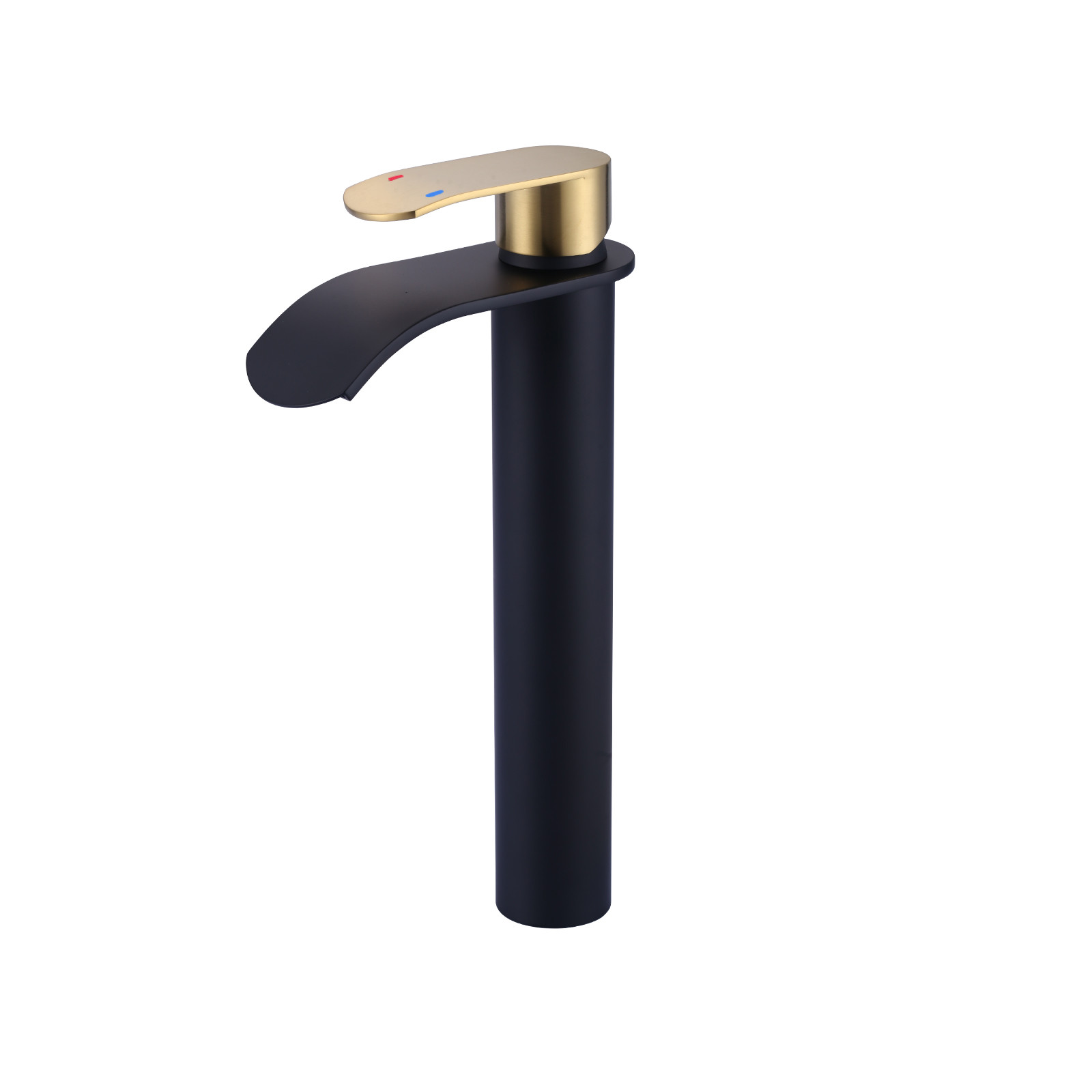 Waterfall Single Handle Single Hole Bathroom Faucet with Pop Up Drain Included Supply Lines in Black Gold