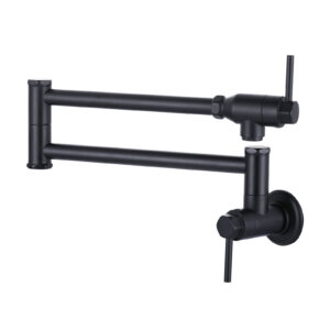 Wall Mount Pot Filler Kitchen Folding Faucet Double-Handle with Dual Joint Swing Arm in Matte Black