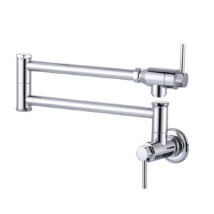 Wall Mount Pot Filler Kitchen Folding Faucet Double-Handle with Dual Joint Swing Arm in Polished Chrome