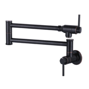 Wall Mount Pot Filler Kitchen Folding Faucet Double-Handle with Dual Joint Swing Arm in Oil Rubbed Bronze