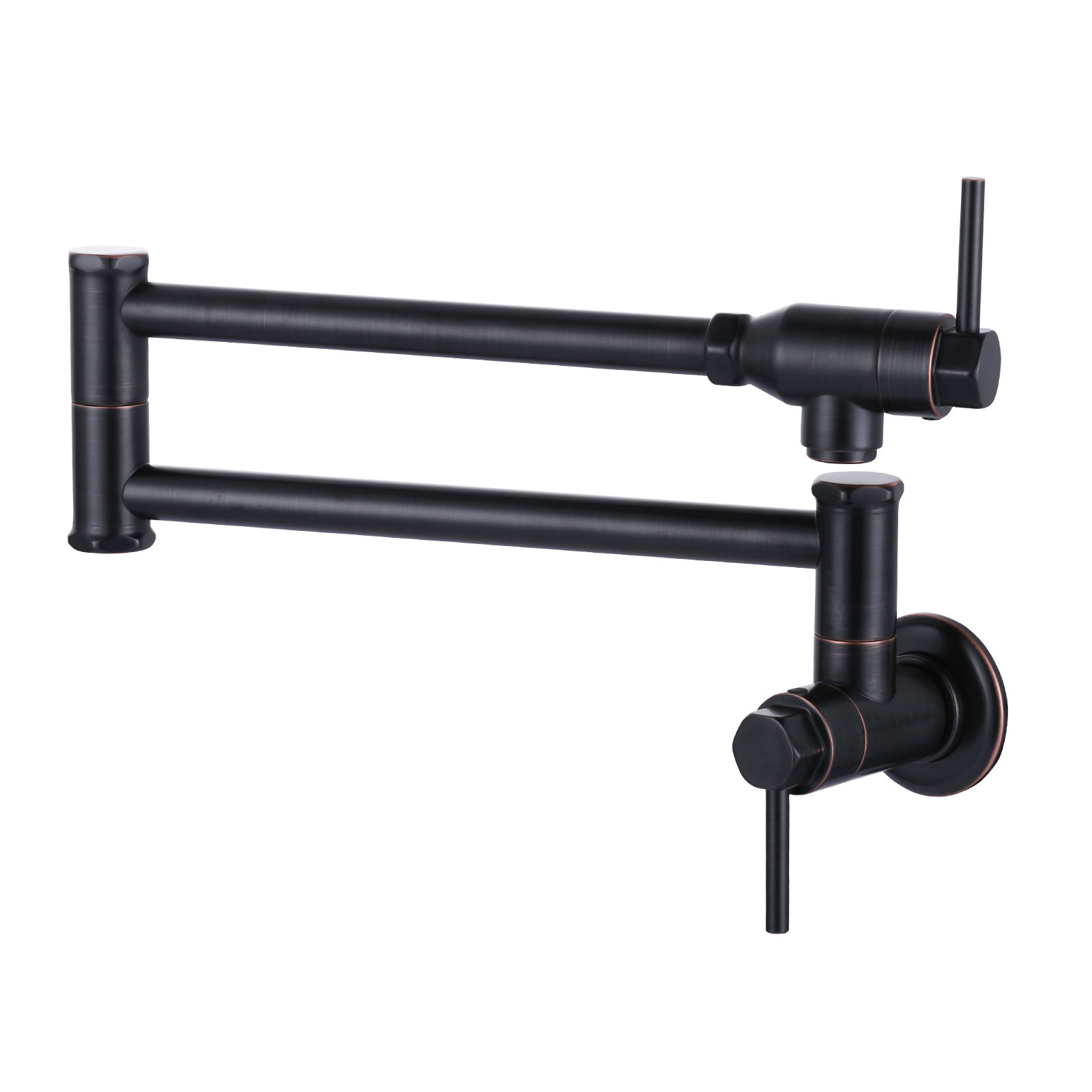 Wall Mount Pot Filler Kitchen Folding Faucet Double-Handle with Dual Joint Swing Arm in Oil Rubbed Bronze
