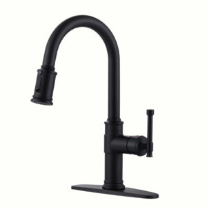 Matte Black Single Handle Pull-Down Sprayer Kitchen Faucet with 3-Mode Sprayer and Deckplate in Stainless Steel