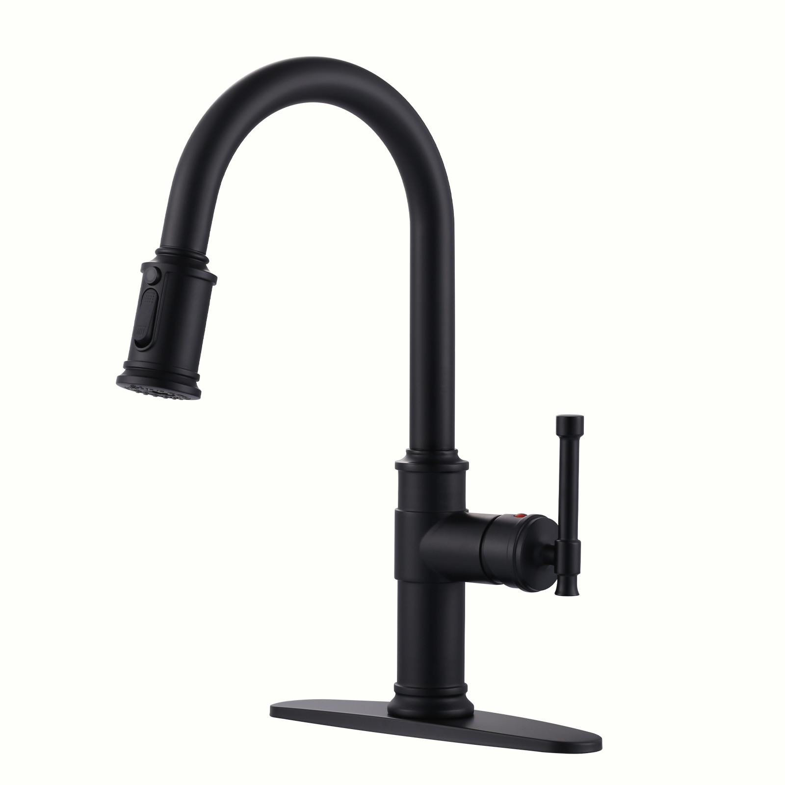 Matte Black Single Handle Pull-Down Sprayer Kitchen Faucet with 3-Mode Sprayer and Deckplate in Stainless Steel